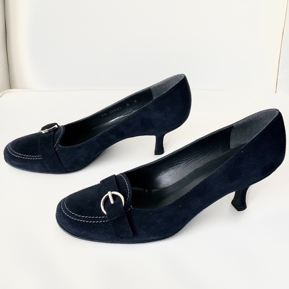 Stuart Weitzman Shoes - Stuart Weitzman Navy Blue Suede Leather Heel Pumps